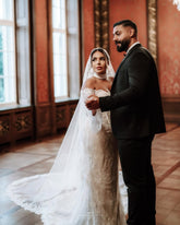 Fabulous White Mermaid Strapless Off-The-Shoulder Long Sleeves Lace Sweep Train Wedding Dress